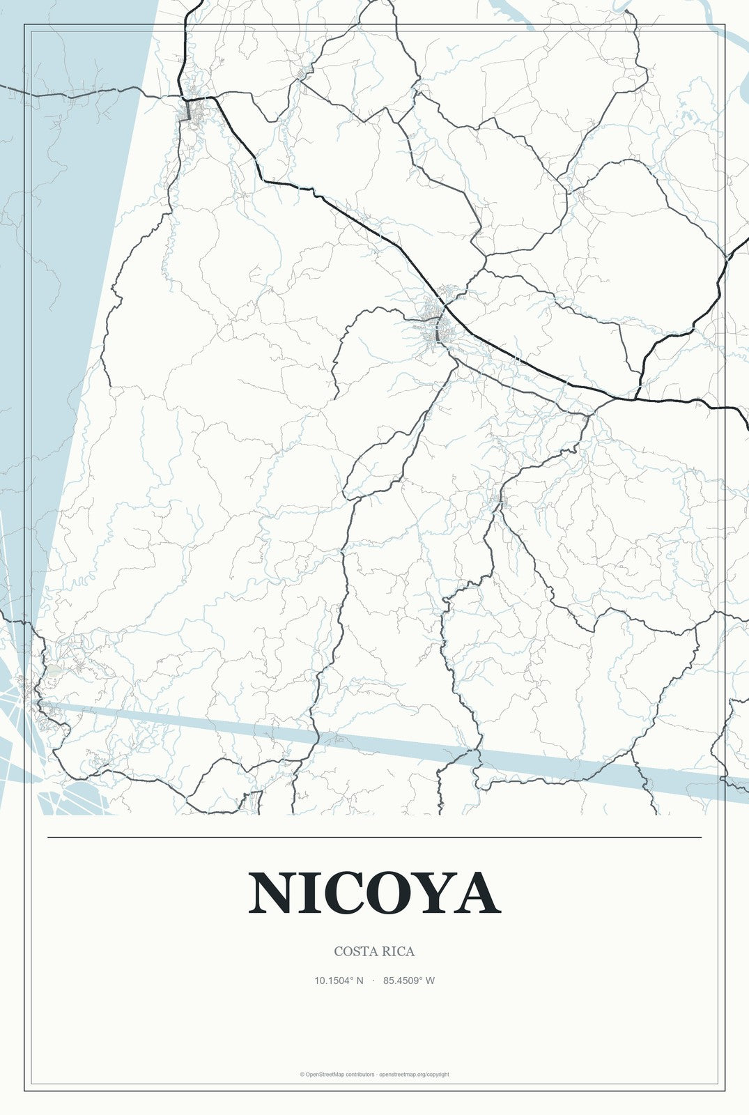Nicoya, Costa Rica City Map Aluminum Sign in Gallery Air style