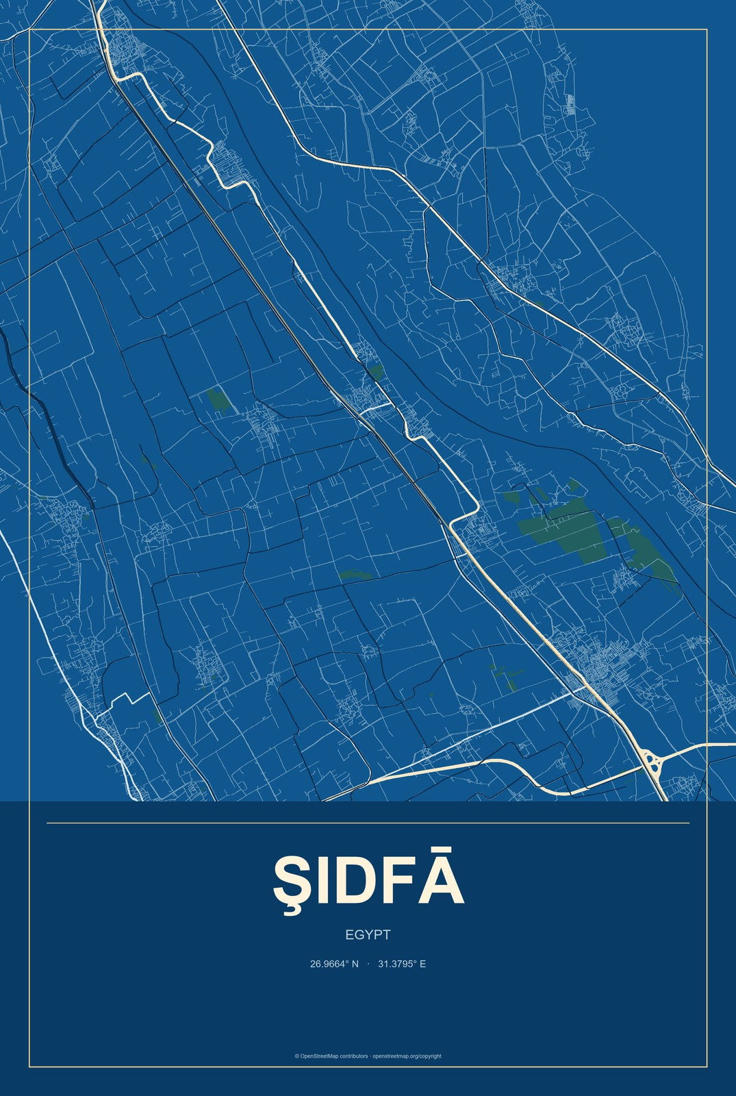Şidfā, Egypt City Map Aluminum Sign in Harbor Cobalt style