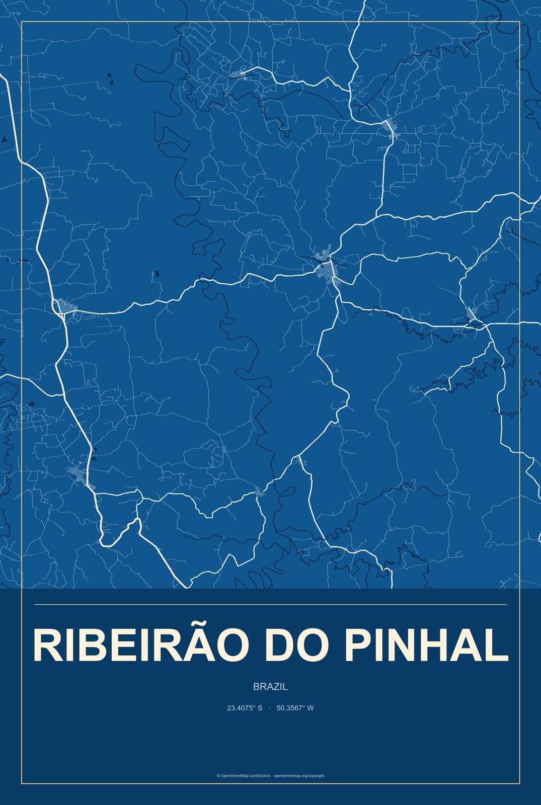 Ribeirão do Pinhal, Brazil City Map Aluminum Sign in Harbor Cobalt style