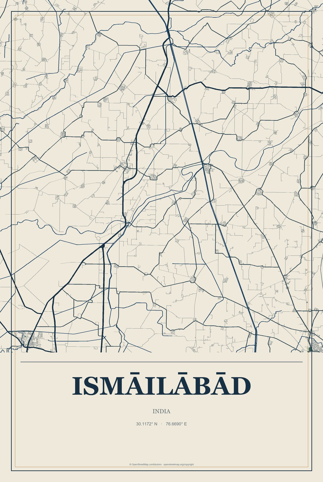 Ismāilābād, India City Map Aluminum Sign in Coastal Cutout style