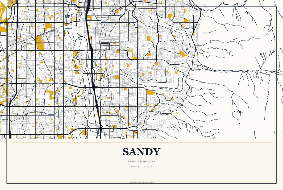Sandy, Utah City Map Aluminum Sign in Citrine Modern style