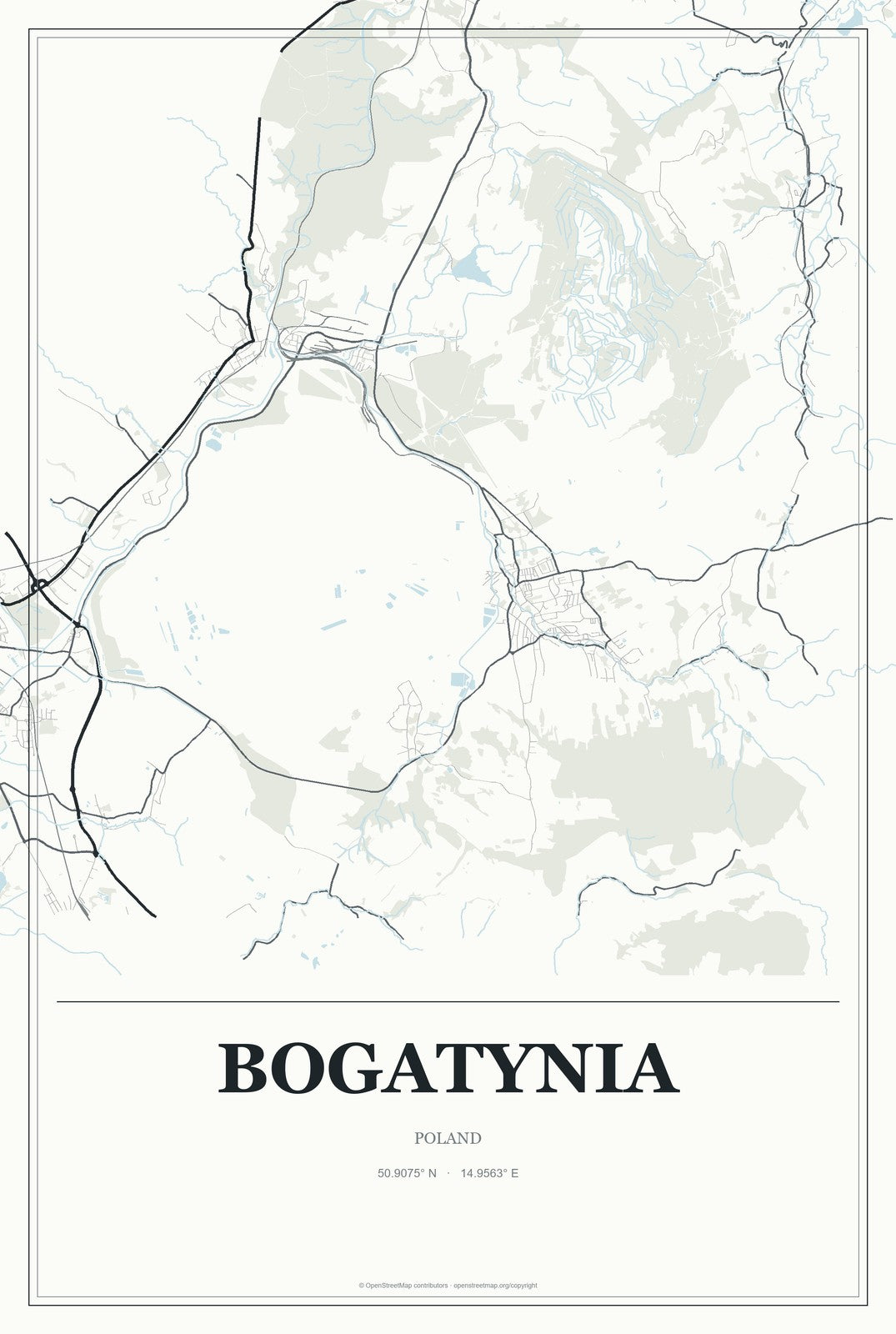 Bogatynia, Poland City Map Aluminum Sign in Gallery Air style