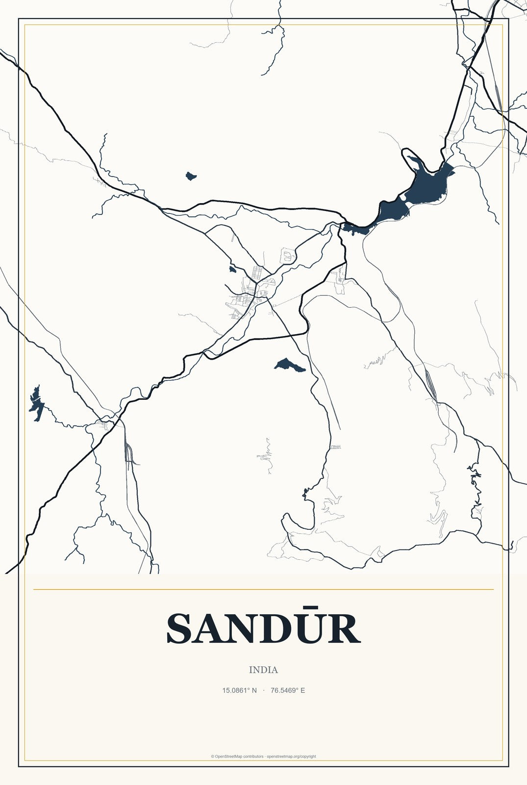 Sandūr, India City Map Aluminum Sign in Citrine Modern style
