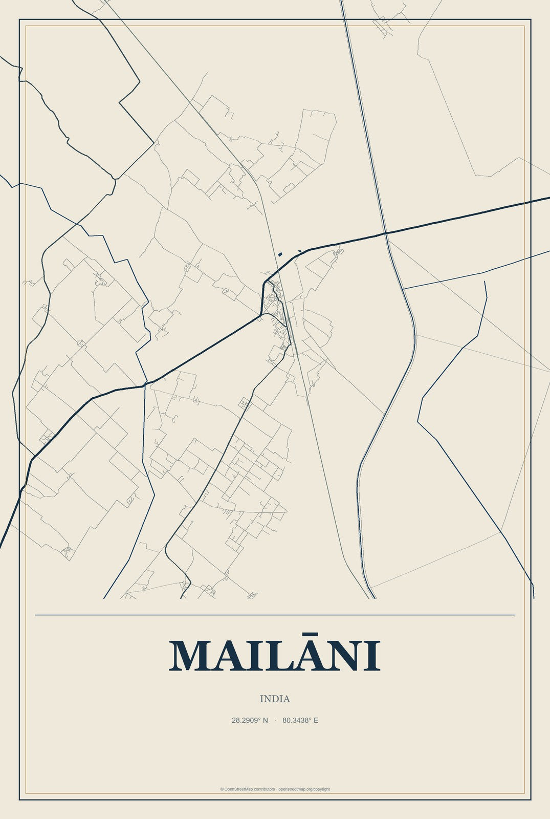 Mailāni, India City Map Aluminum Sign in Coastal Cutout style