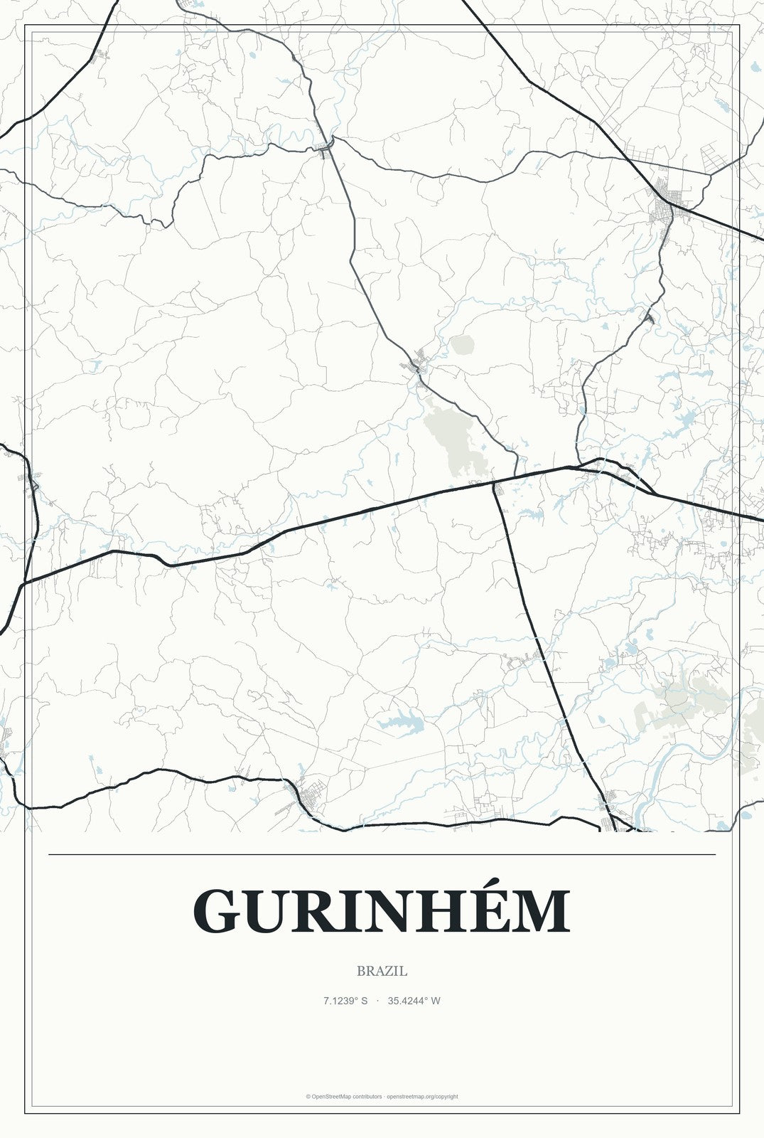 Gurinhém, Brazil City Map Aluminum Sign in Gallery Air style