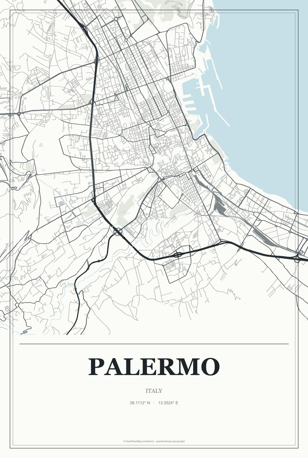 Palermo, Italy City Map Aluminum Sign in Gallery Air style