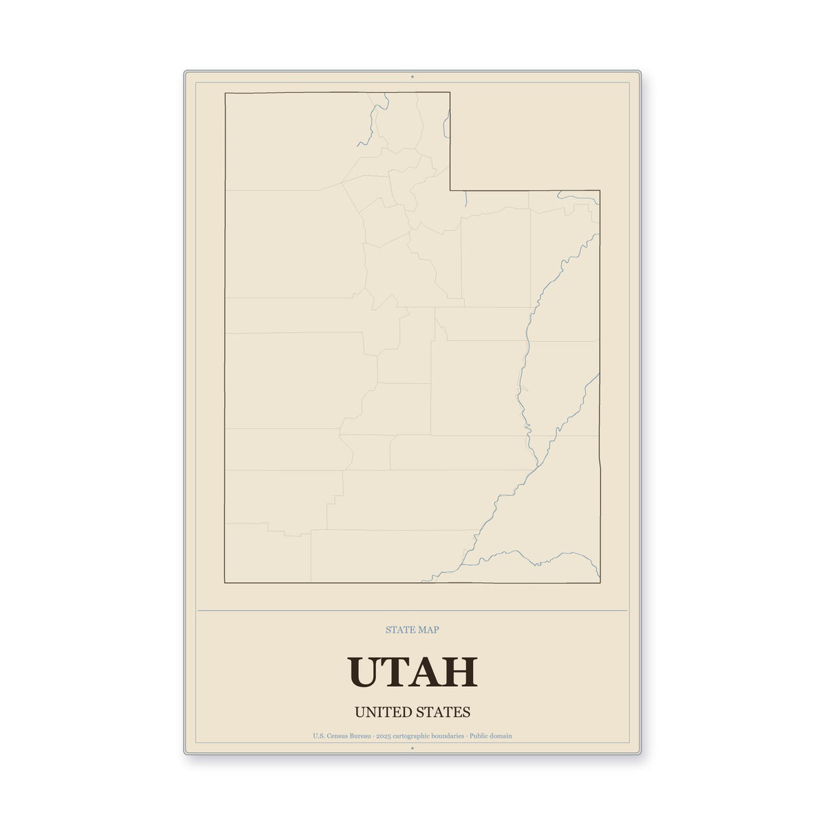 Utah state map aluminum sign in Heritage Nautical style