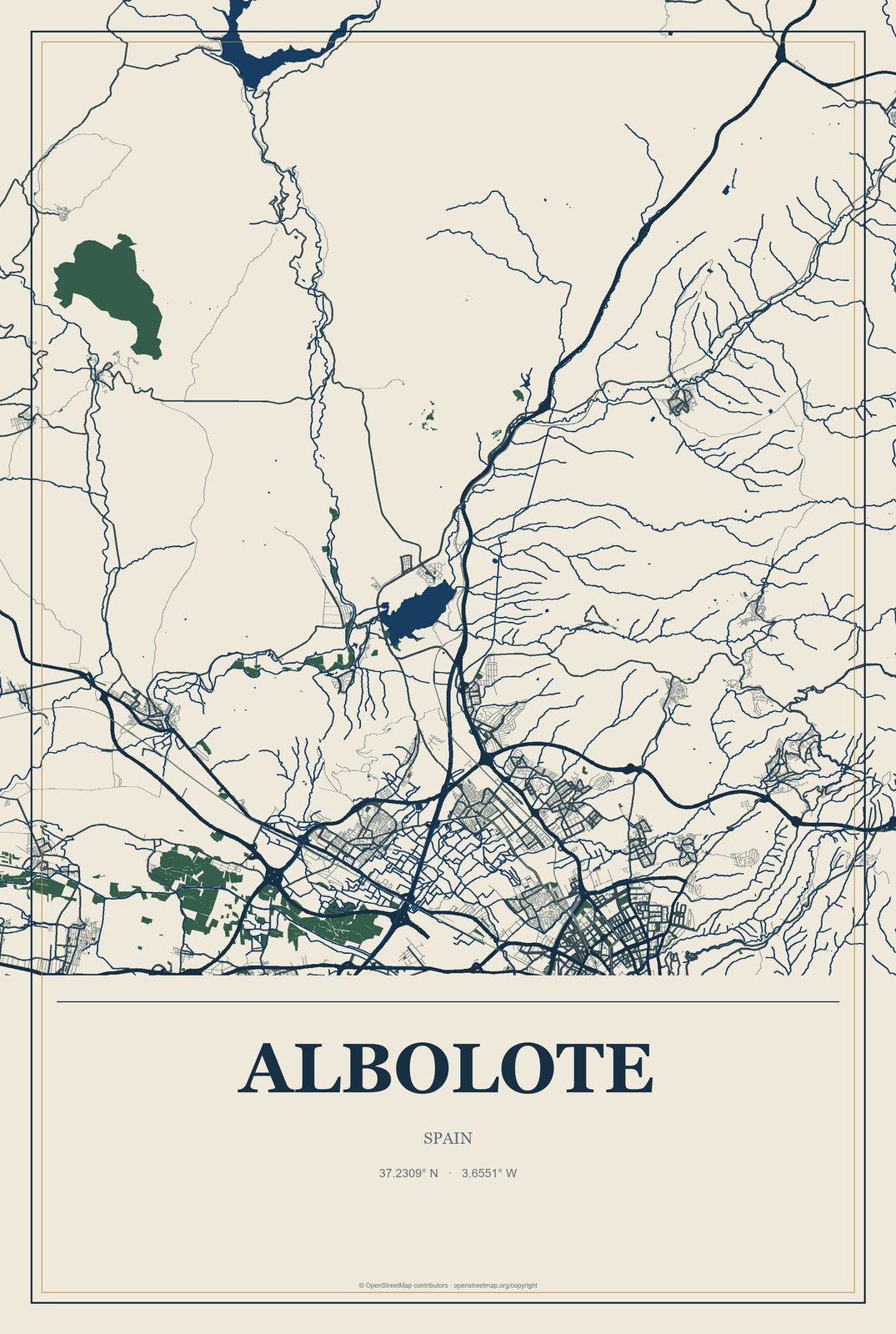 Albolote, Spain City Map Aluminum Sign in Coastal Cutout style