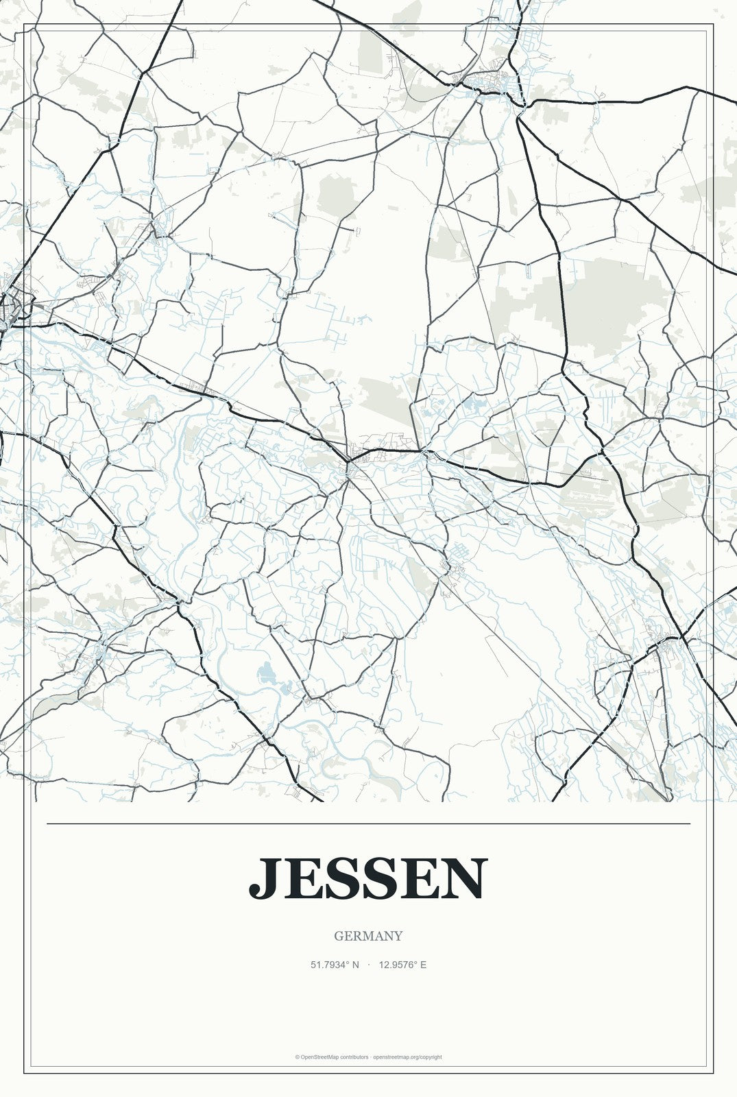 Jessen, Germany City Map Aluminum Sign in Gallery Air style