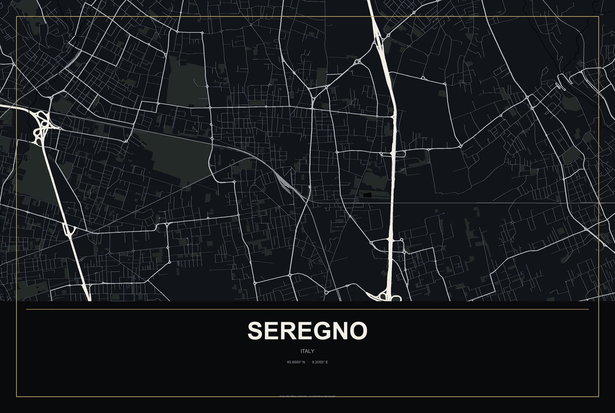 Seregno, Italy City Map Aluminum Sign in Metropolitan Noir style