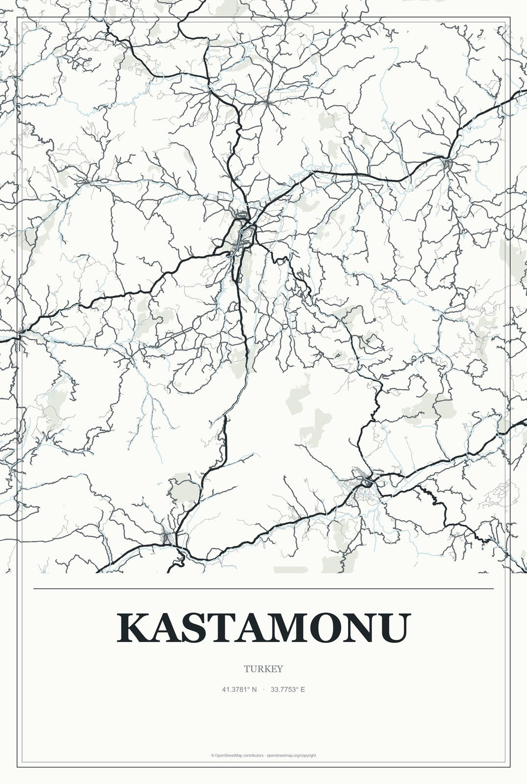 Kastamonu, Turkey City Map Aluminum Sign in Gallery Air style