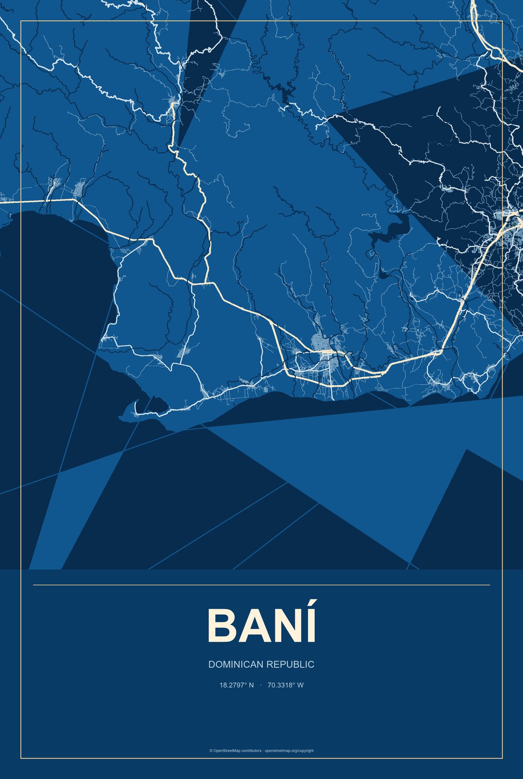 Baní, Dominican Republic City Map Aluminum Sign in Harbor Cobalt style