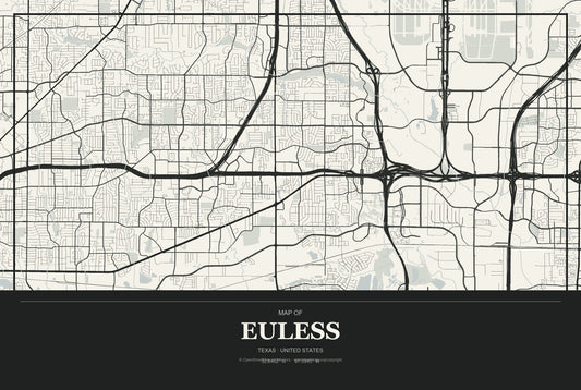 Euless, Texas City Map Aluminum Sign in Museum Plaque style