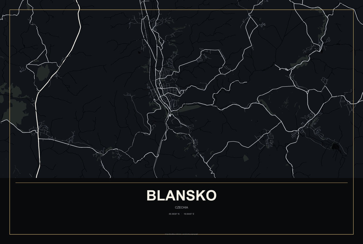 Blansko, Czechia City Map Aluminum Sign in Metropolitan Noir style
