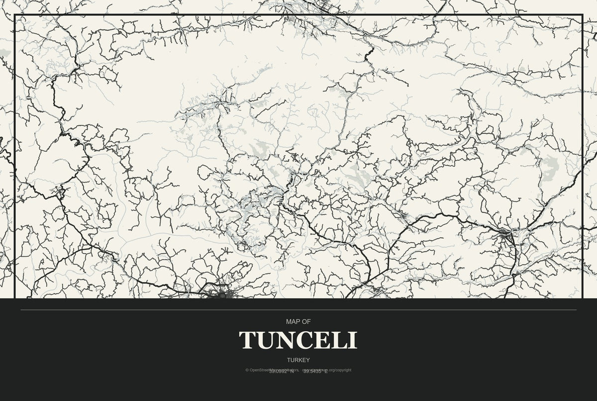 Tunceli, Turkey City Map Aluminum Sign in Museum Plaque style