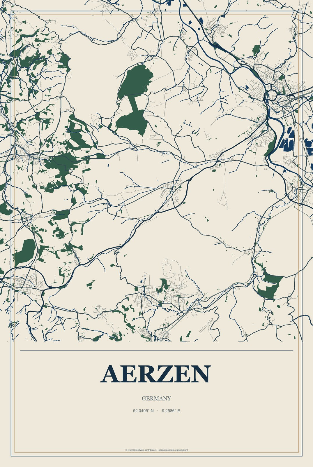 Aerzen, Germany City Map Aluminum Sign in Coastal Cutout style