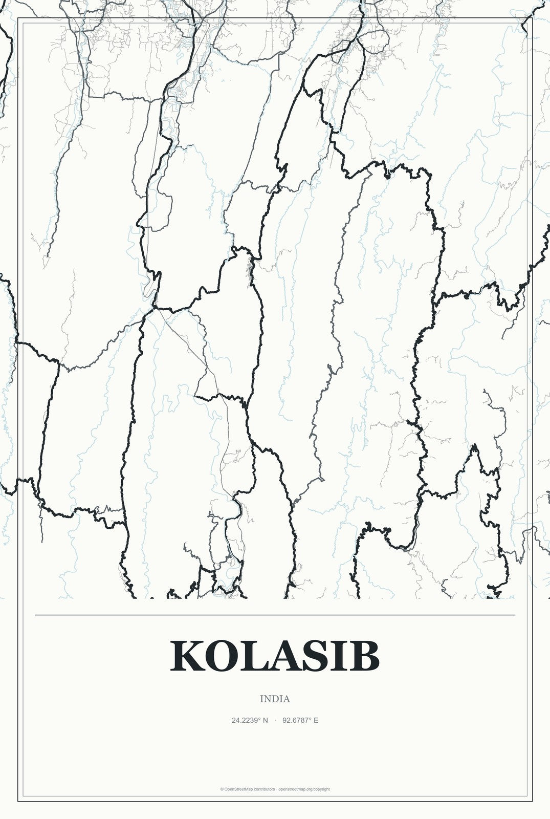 Kolasib, India City Map Aluminum Sign in Gallery Air style
