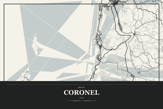 Coronel, Chile City Map Aluminum Sign in Museum Plaque style