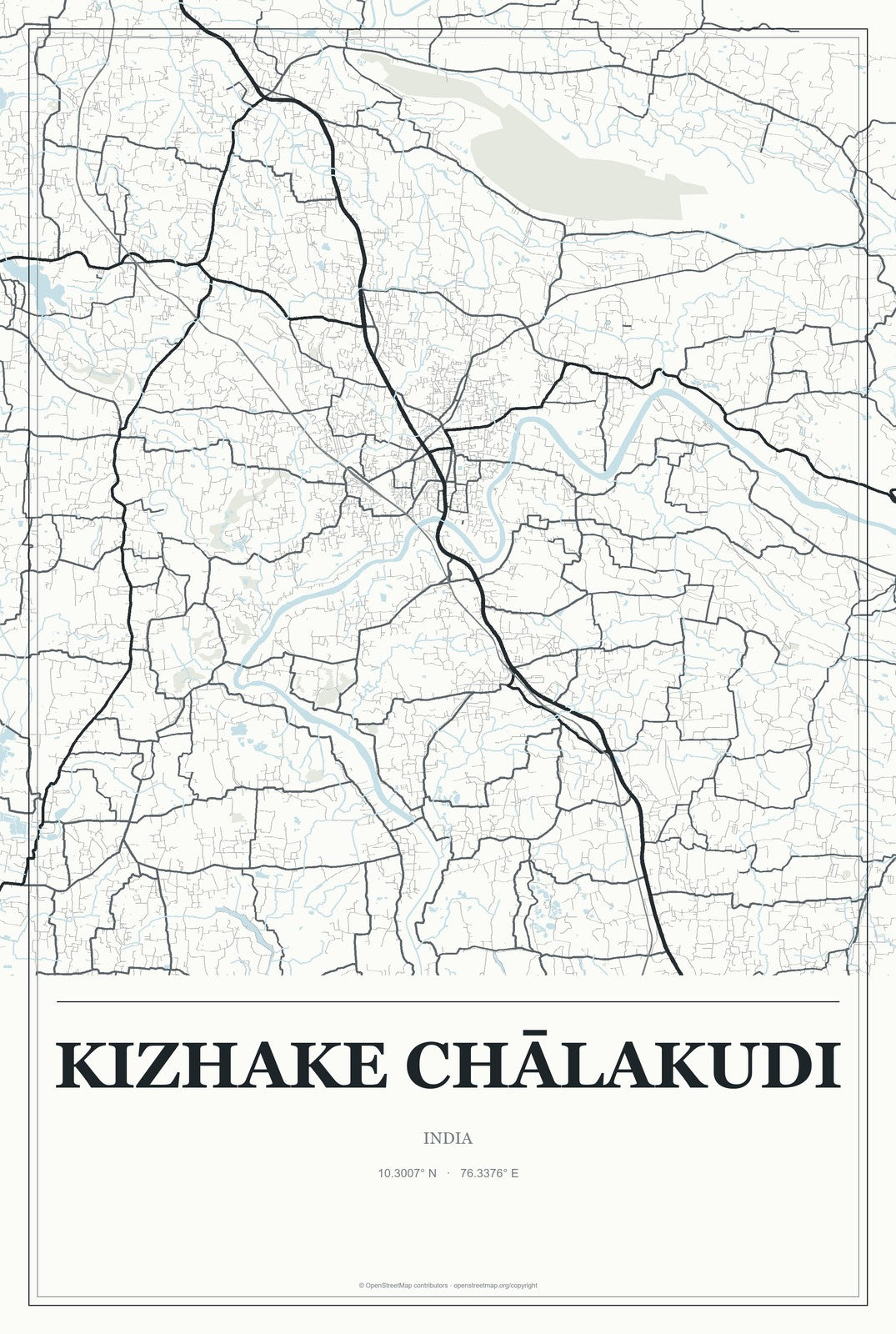 Kizhake Chālakudi, India City Map Aluminum Sign in Gallery Air style