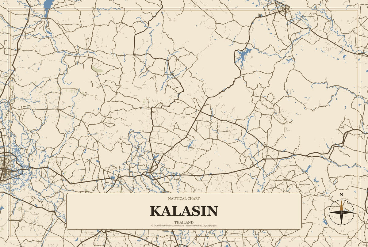 Kalasin, Thailand City Map Aluminum Sign in Heritage Nautical style