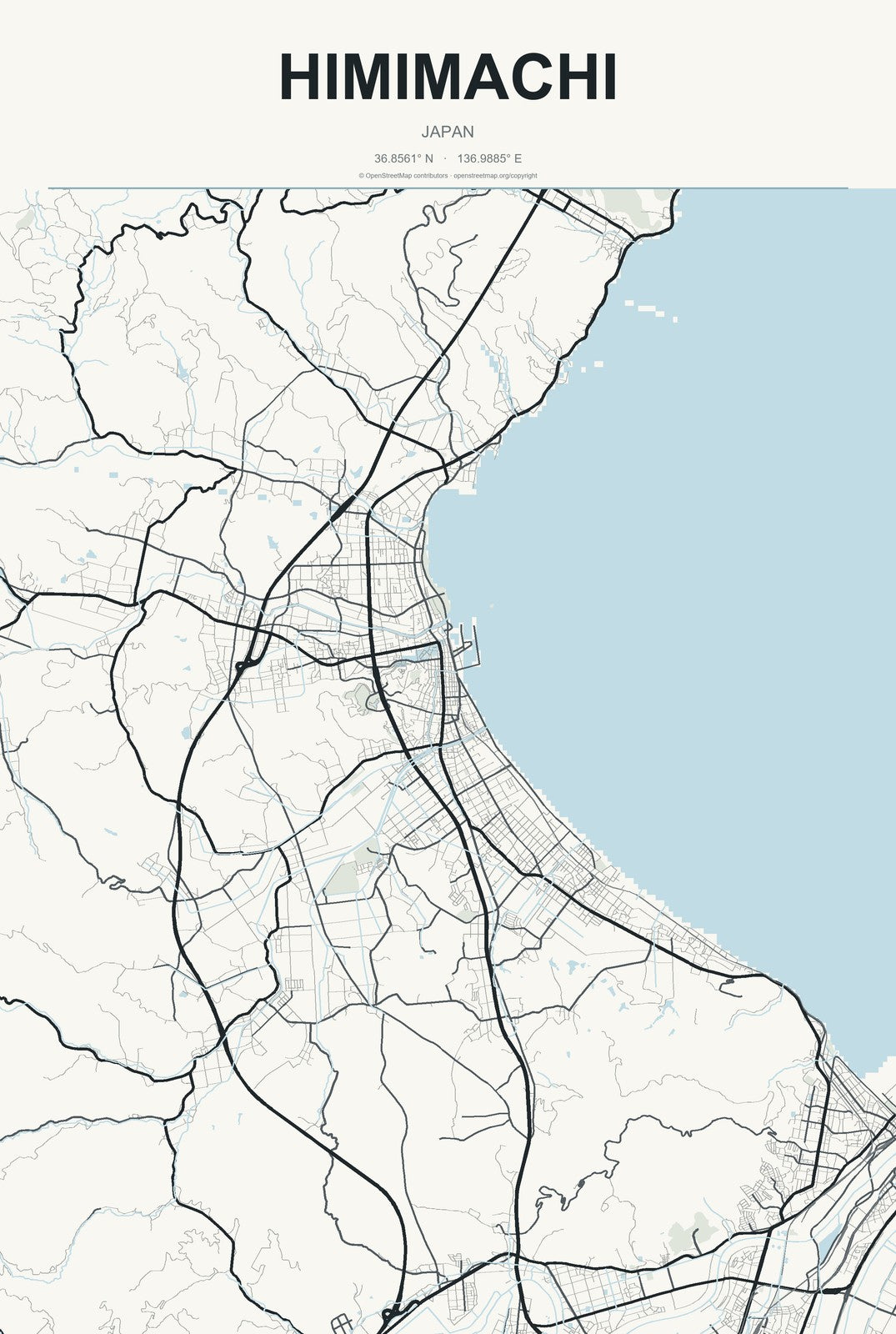 Himimachi, Japan City Map Aluminum Sign in Headline Atlas style