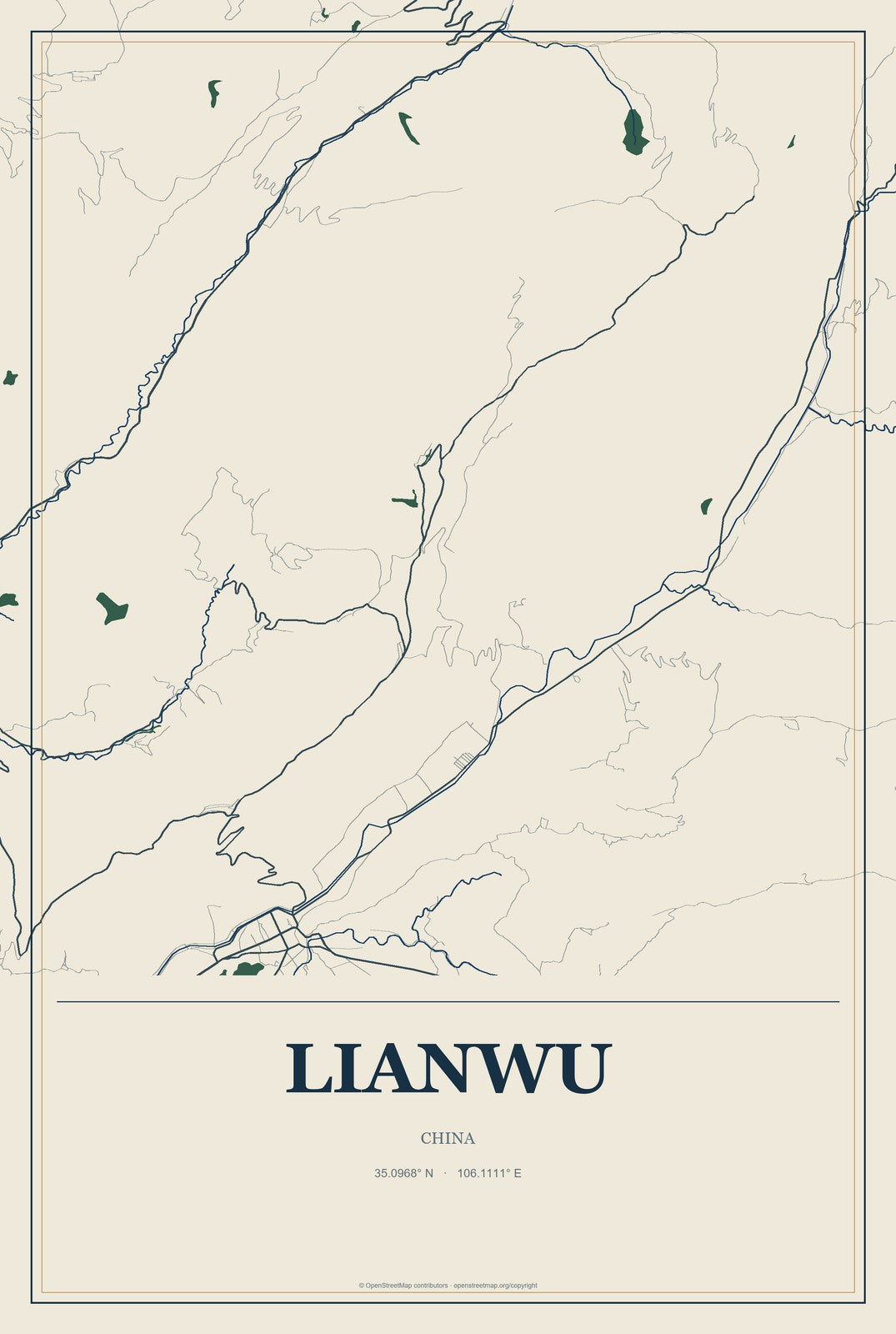 Lianwu, China City Map Aluminum Sign in Coastal Cutout style