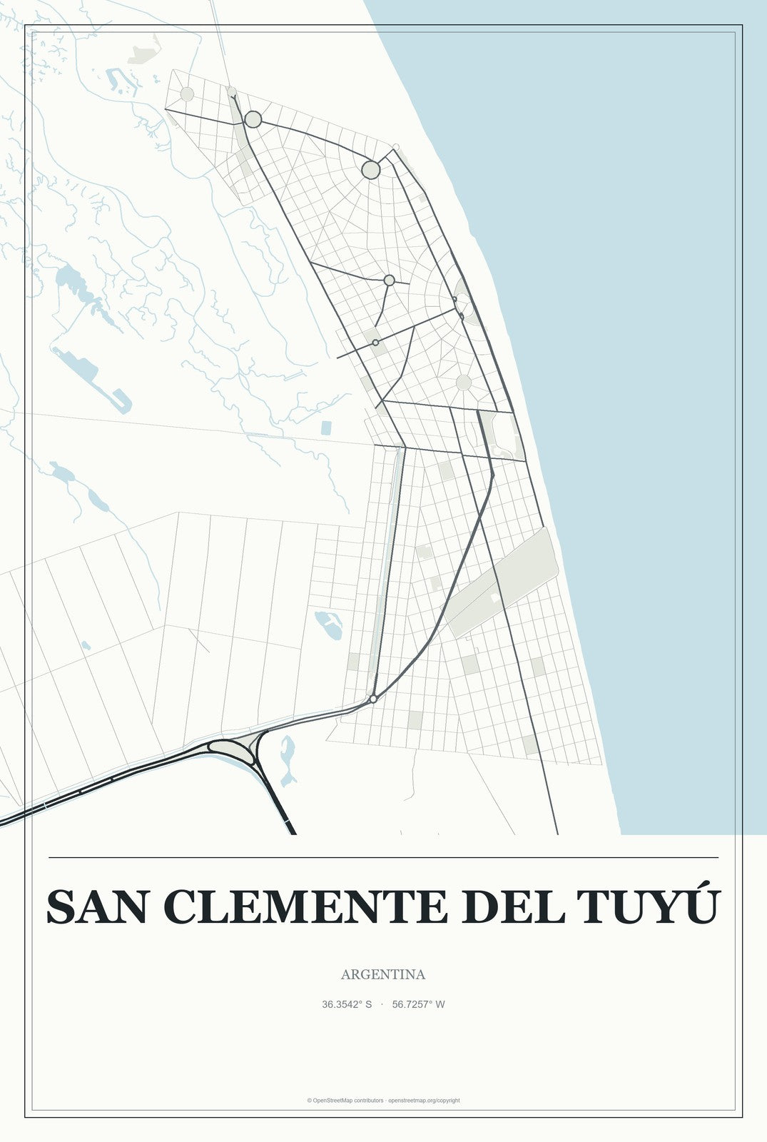 San Clemente del Tuyú, Argentina City Map Aluminum Sign in Gallery Air style