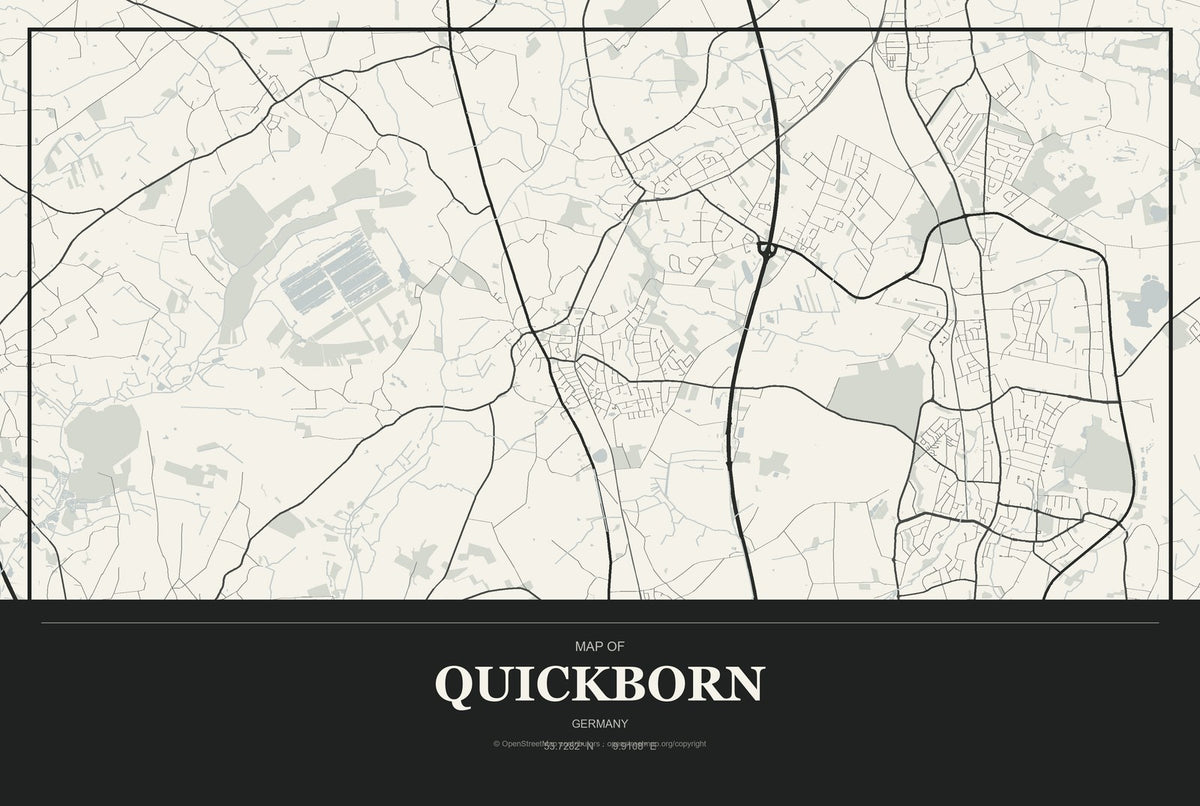 Quickborn, Germany City Map Aluminum Sign in Museum Plaque style
