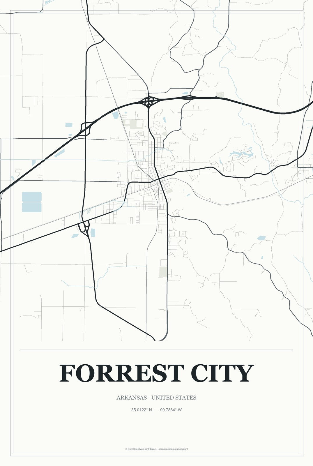 Forrest City, Arkansas City Map Aluminum Sign in Gallery Air style