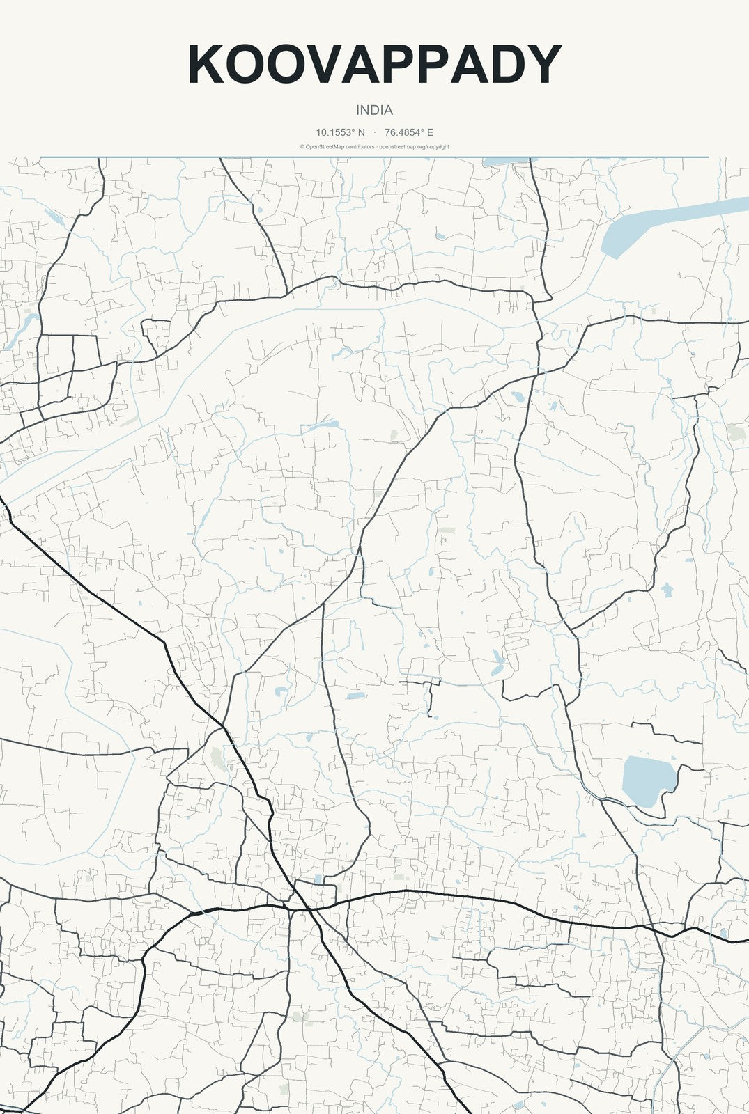 Koovappady, India City Map Aluminum Sign in Headline Atlas style