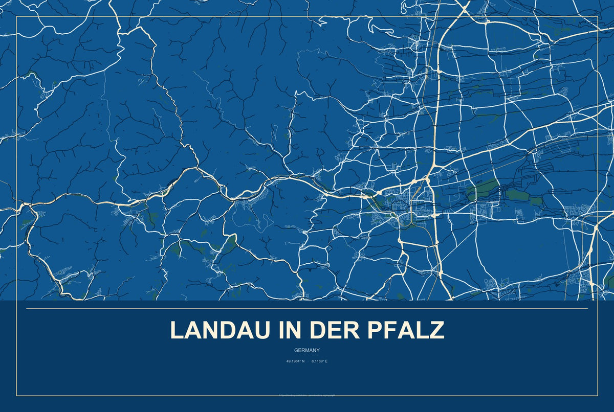 Landau in der Pfalz, Germany City Map Aluminum Sign in Harbor Cobalt style