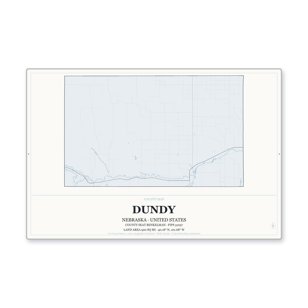 Dundy County, Nebraska Map Aluminum Sign in Gallery Air style