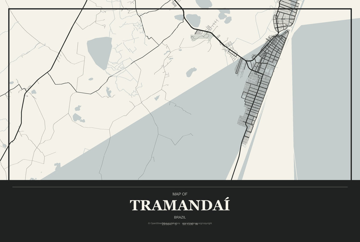 Tramandaí, Brazil City Map Aluminum Sign in Museum Plaque style