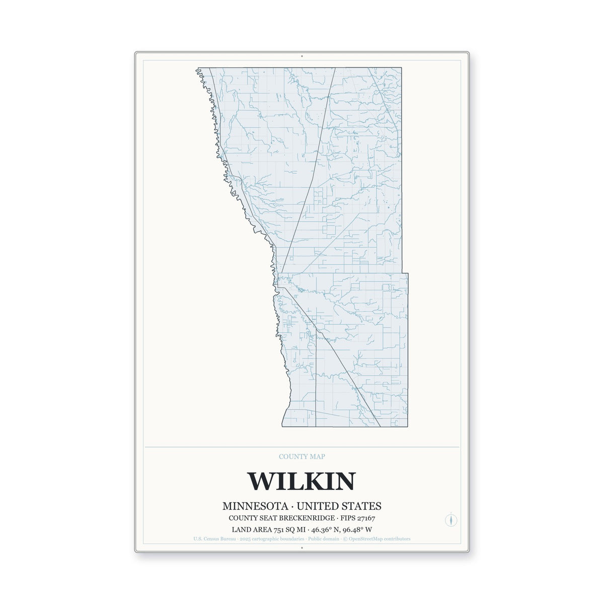 Wilkin County, Minnesota Map Aluminum Sign in Gallery Air style