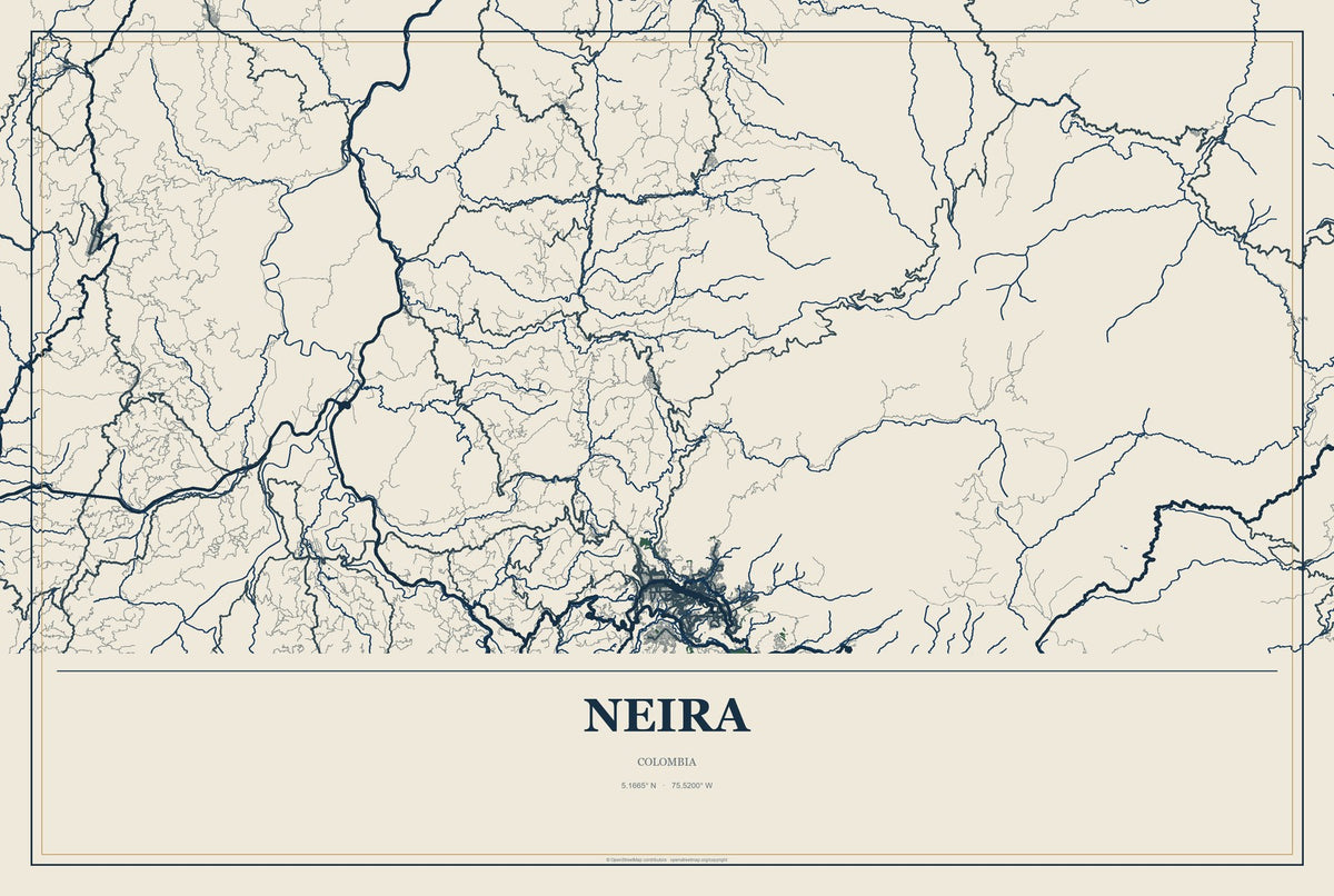 Neira, Colombia City Map Aluminum Sign in Coastal Cutout style