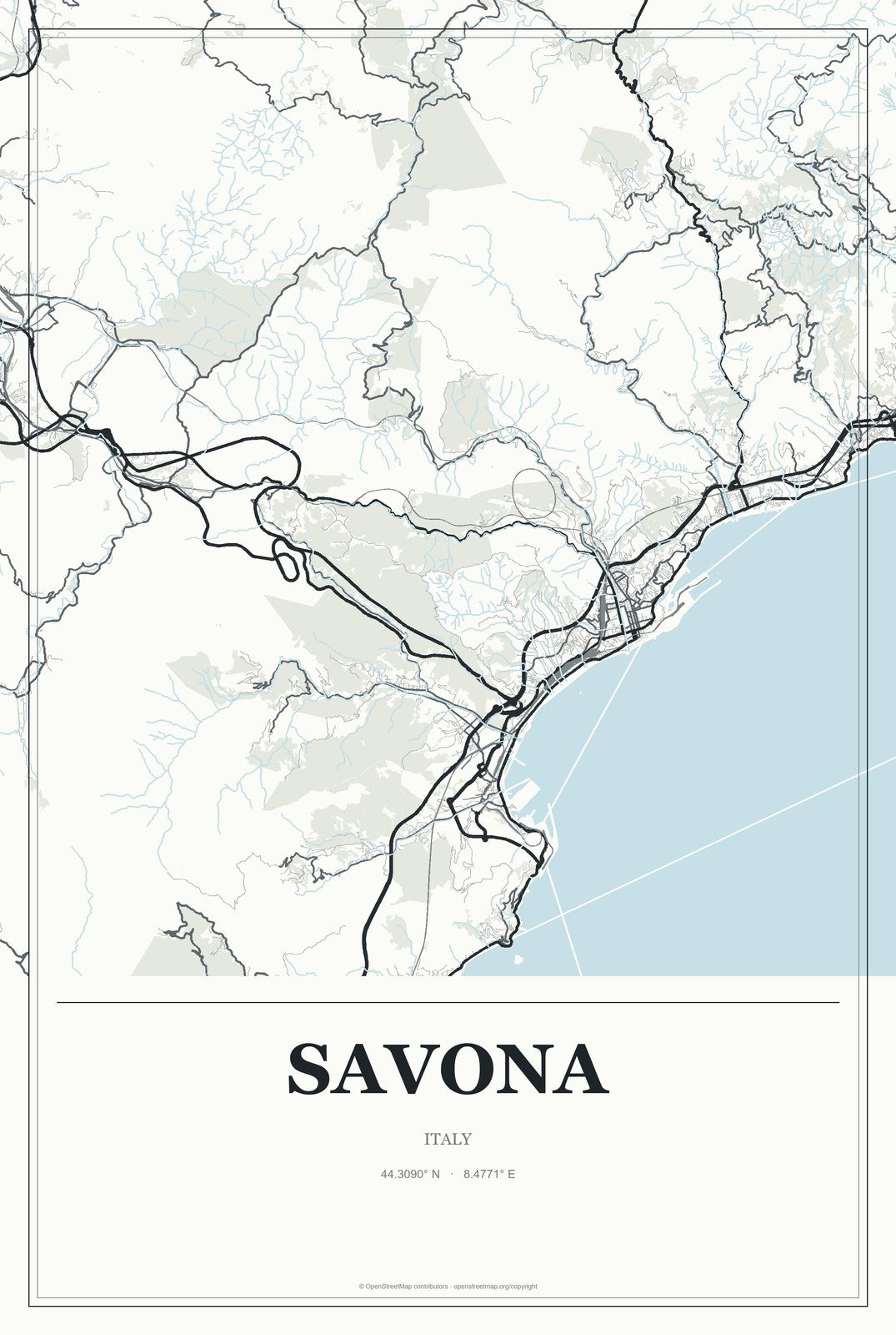 Savona, Italy City Map Aluminum Sign in Gallery Air style