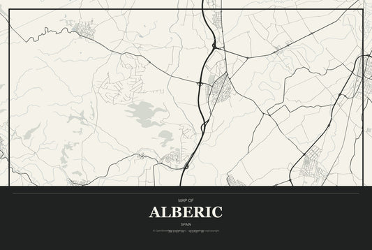 Alberic, Spain City Map Aluminum Sign in Museum Plaque style