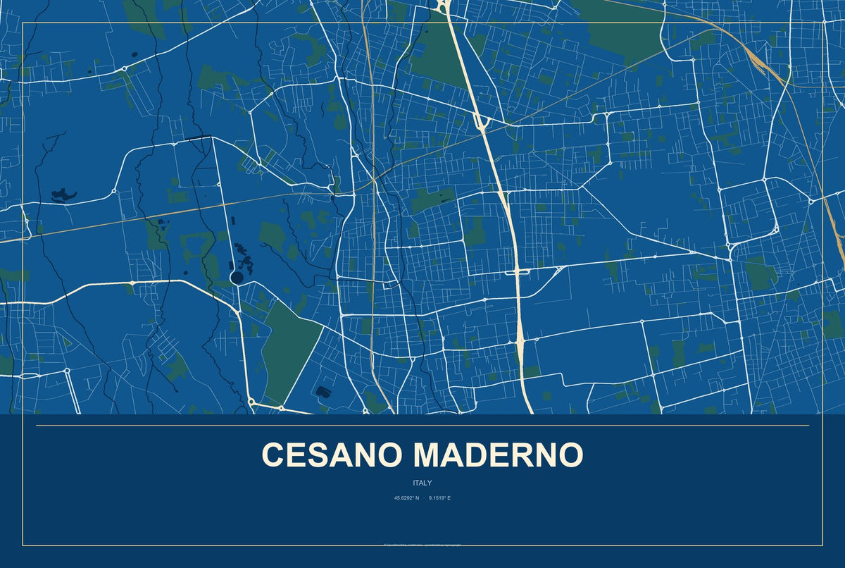Cesano Maderno, Italy City Map Aluminum Sign in Harbor Cobalt style