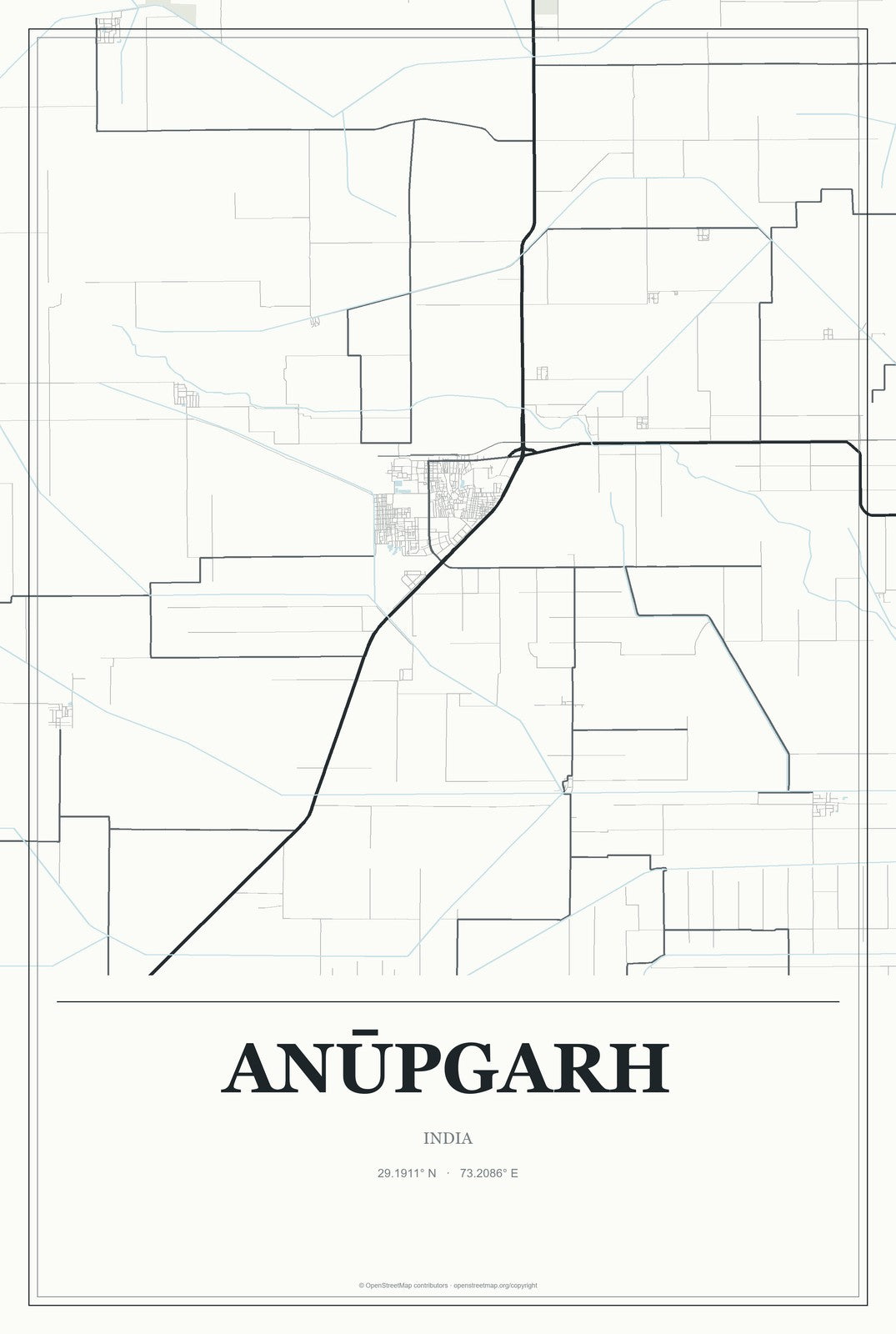 Anūpgarh, India City Map Aluminum Sign in Gallery Air style