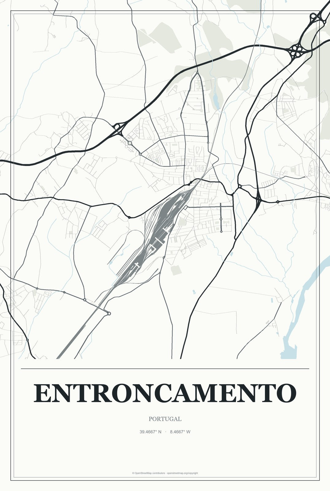 Entroncamento, Portugal City Map Aluminum Sign in Gallery Air style