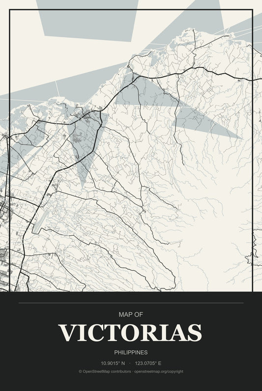 Victorias, Philippines City Map Aluminum Sign in Museum Plaque style