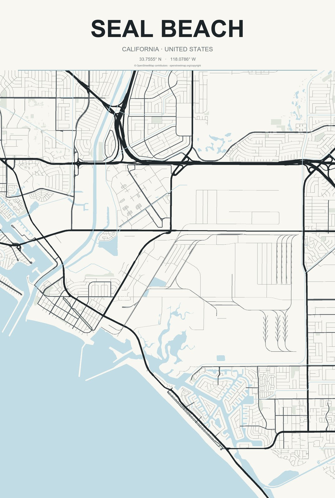 Seal Beach, California City Map Aluminum Sign in Headline Atlas style