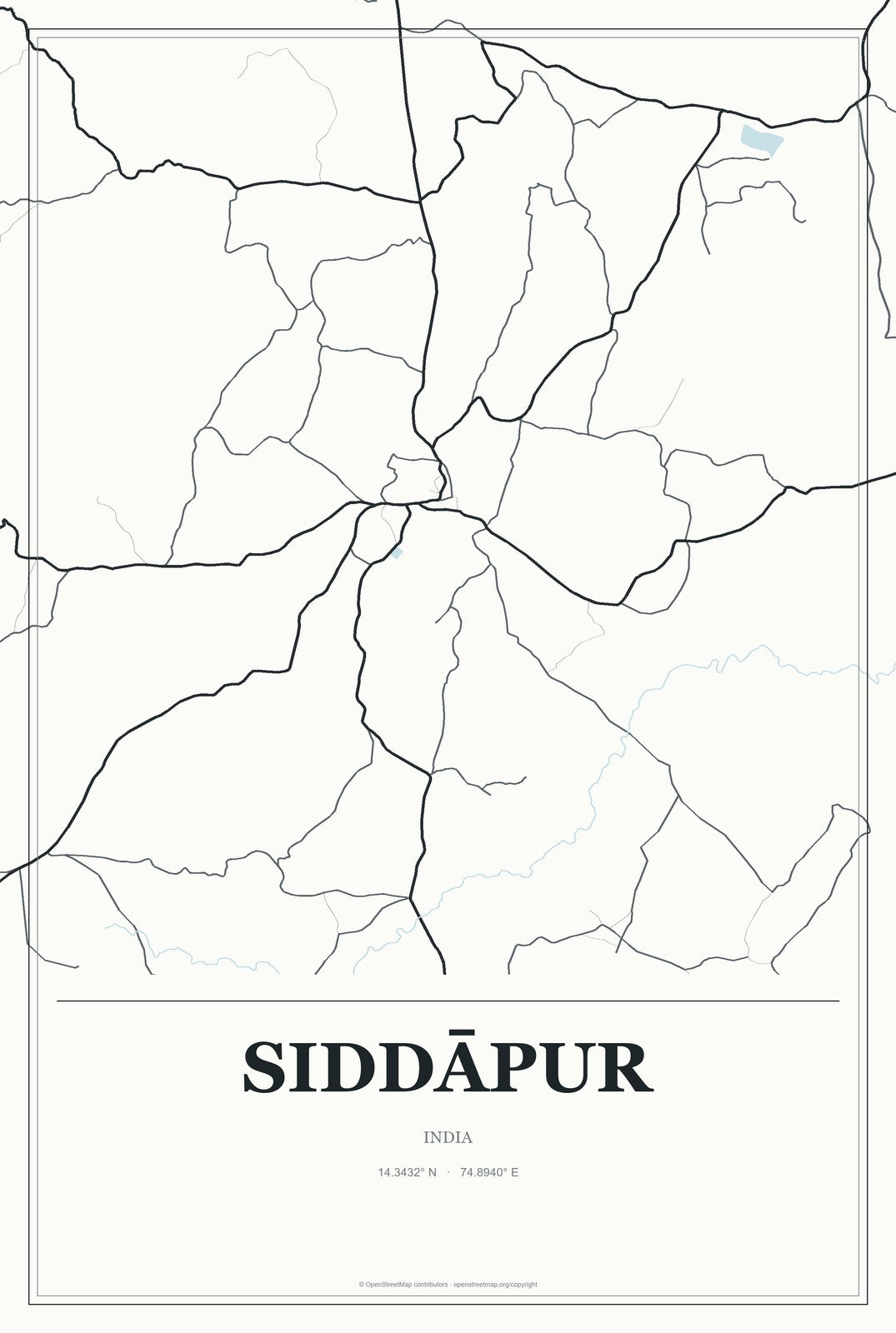 Siddāpur, India City Map Aluminum Sign in Gallery Air style
