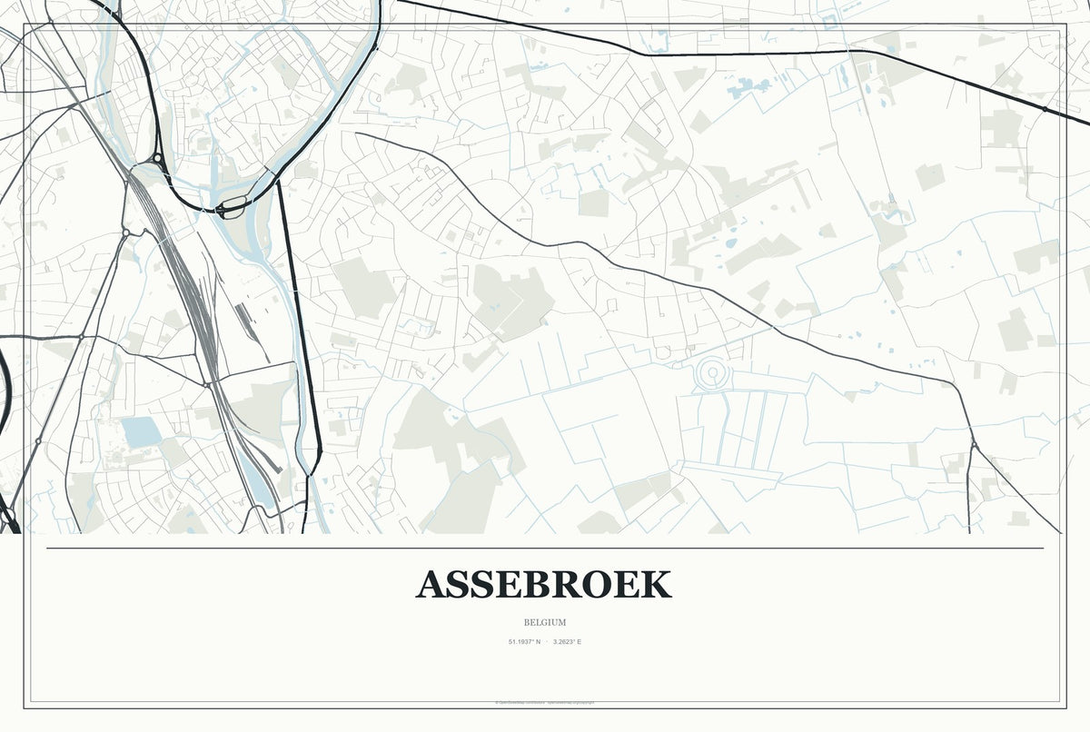 Assebroek, Belgium City Map Aluminum Sign in Gallery Air style