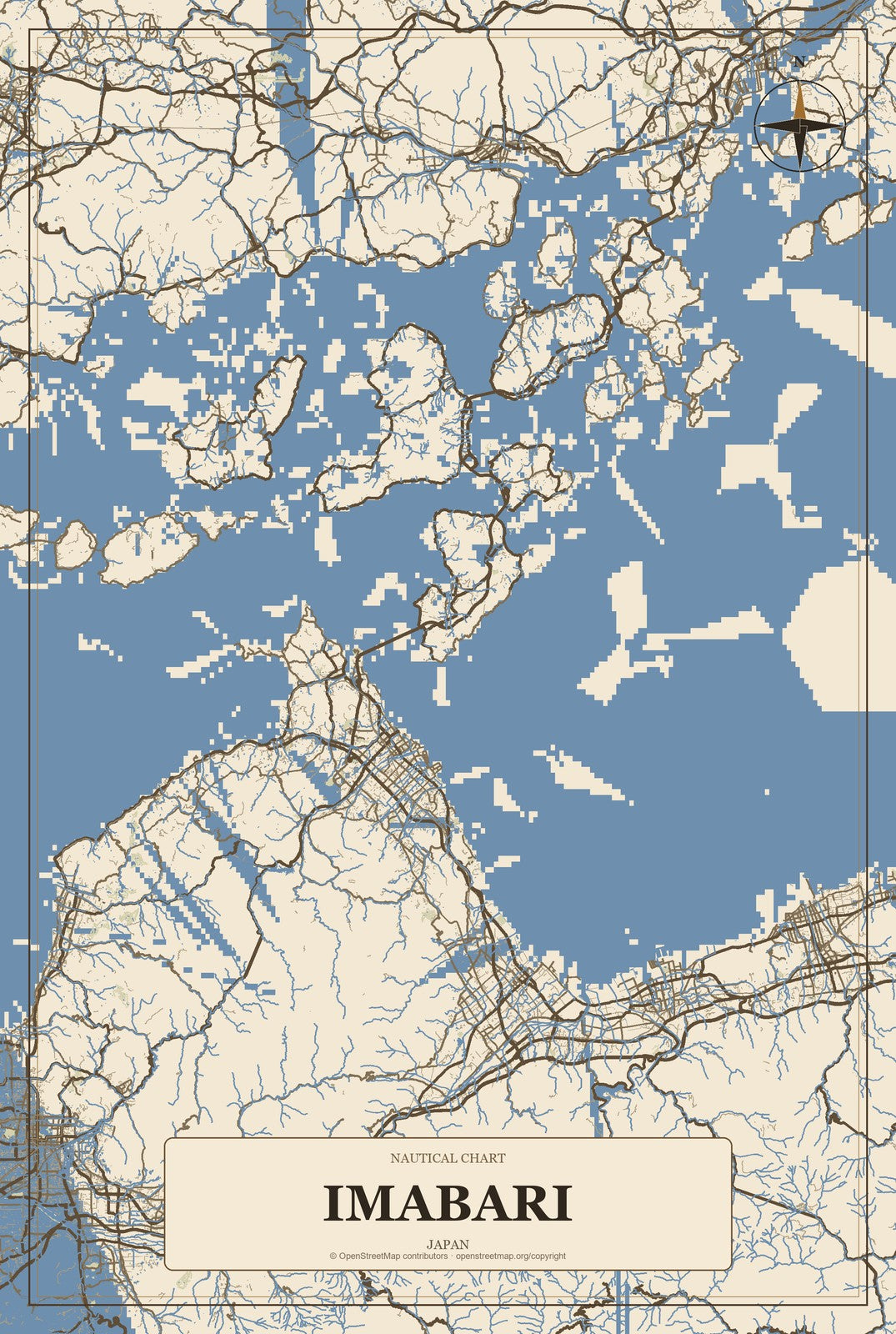 Imabari, Japan City Map Aluminum Sign in Heritage Nautical style