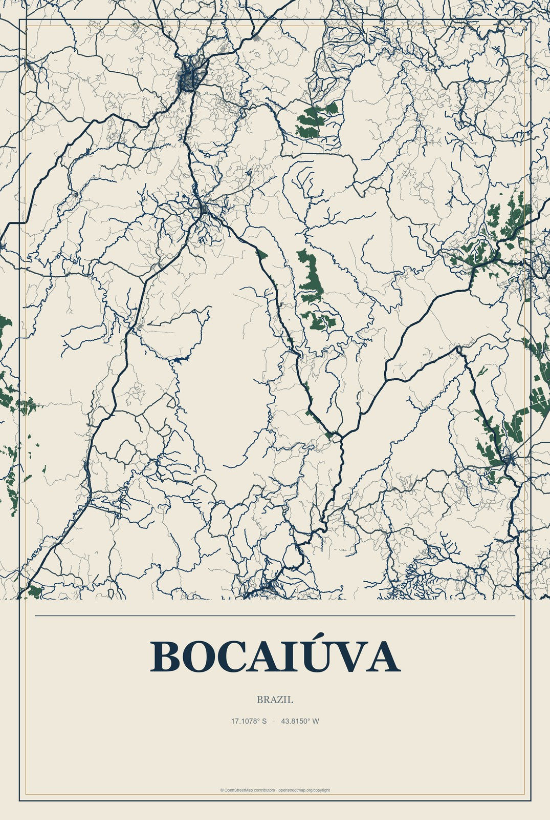 Bocaiúva, Brazil City Map Aluminum Sign in Coastal Cutout style