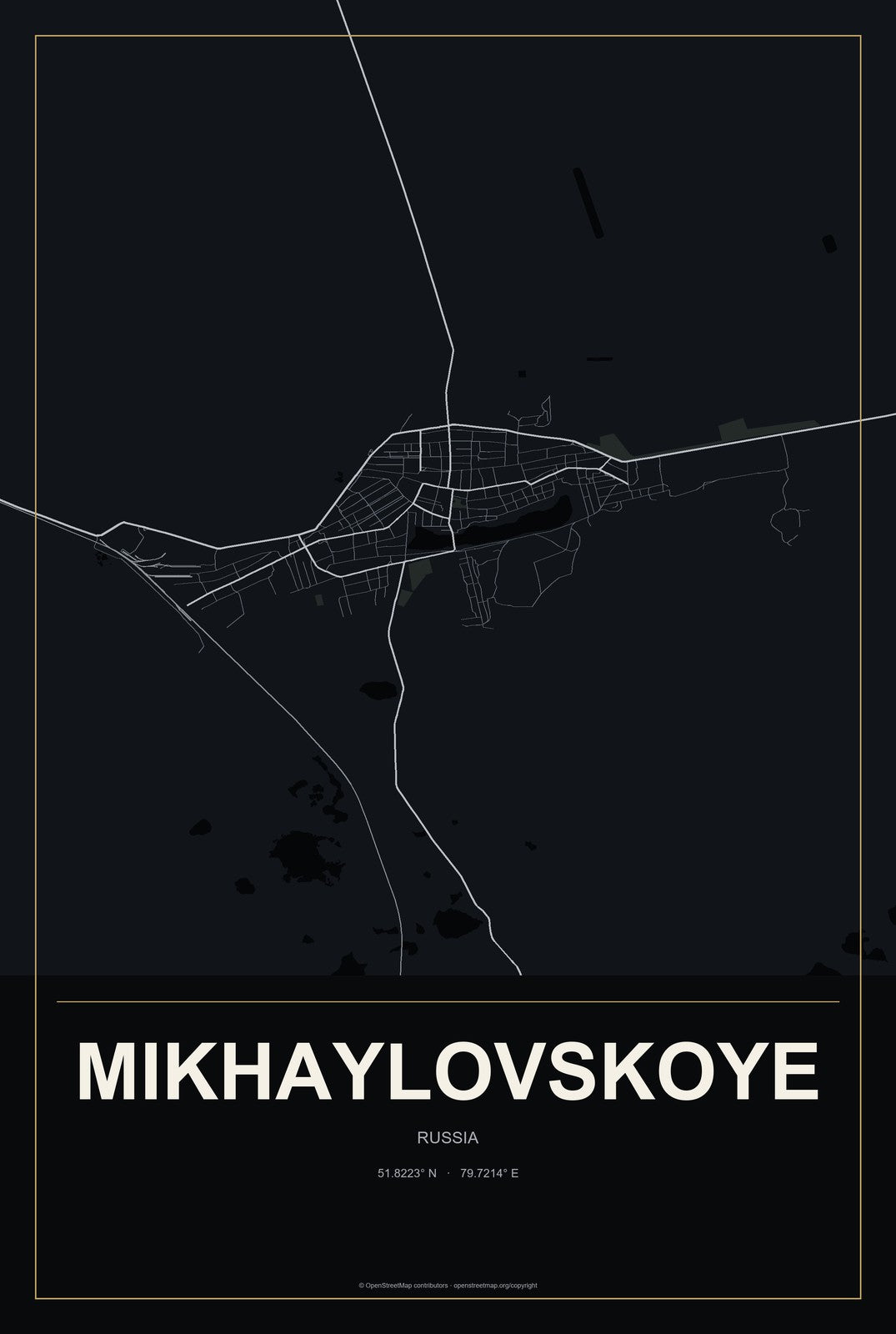 Mikhaylovskoye, Altai Krai, Russia City Map Aluminum Sign in Metropolitan Noir style