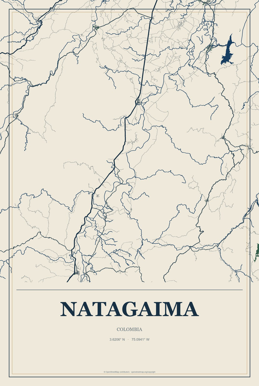 Natagaima, Colombia City Map Aluminum Sign in Coastal Cutout style