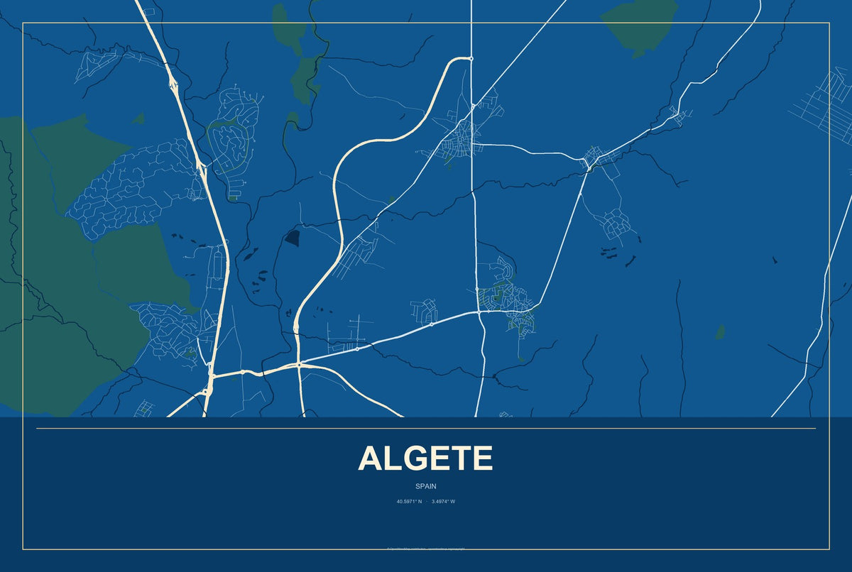 Algete, Spain City Map Aluminum Sign in Harbor Cobalt style