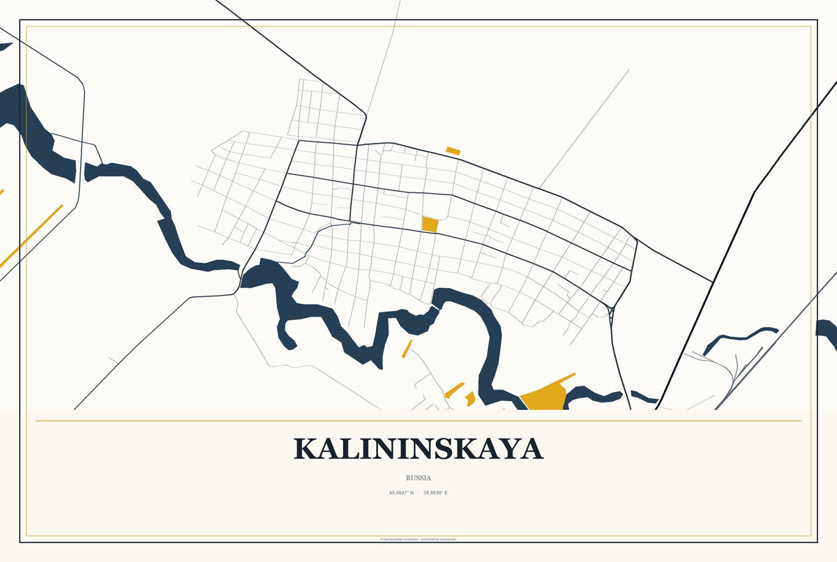 Kalininskaya, Russia City Map Aluminum Sign in Citrine Modern style